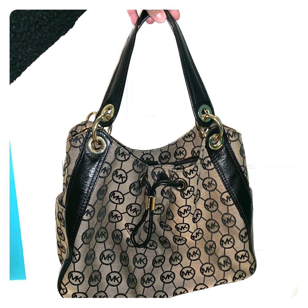 Michael Kors Black & Tan MK Logo Shoulder Bag